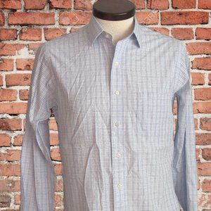 Brooks Brothers Milano Men's Shirt Blue White Checks Non-Iron 16-36 XL EUC